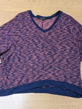 Green Envelope Marled Pink & Navy V-Neck Sweater